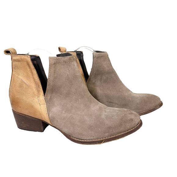 Diba True Women's Gray Tan Cut Out Suede Leather Bootie Ankle Boots Size